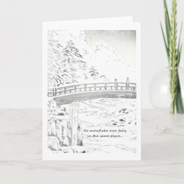 Schneeflocken auf der Brücke Feiertagskarte (Vorderseite)