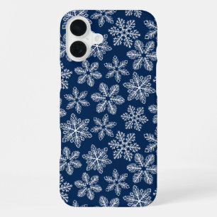 Schneeflocken auf dunkelblau iPhone 16 plus hülle