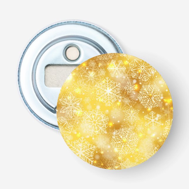 Schneeflocken auf goldenen Flächen Flaschenöffner (Vorderseite)