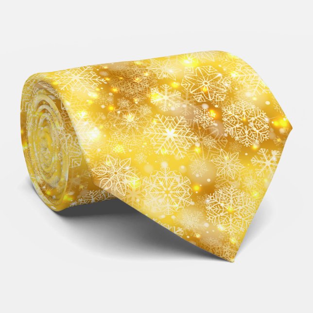 Schneeflocken auf goldenen Flächen Krawatte (Gerollt)