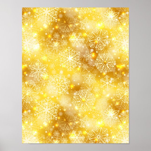 Schneeflocken auf goldenen Flächen Poster (Vorne)