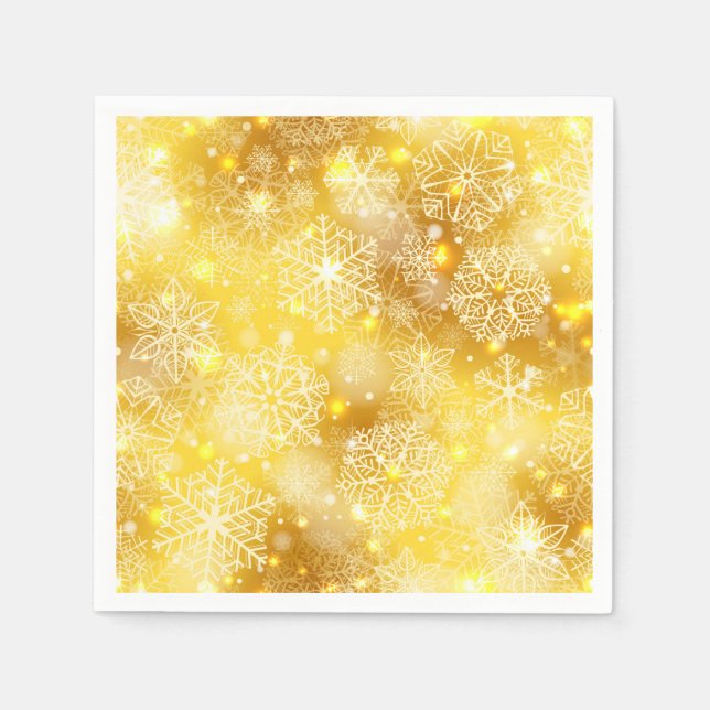 Schneeflocken auf goldenen Flächen Serviette (Vorderseite)