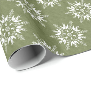 Schneeflocken auf Grün Geschenkpapier
