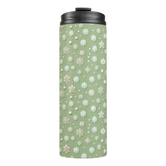 Schneeflocken auf Minze Thermosbecher (Vorderseite)