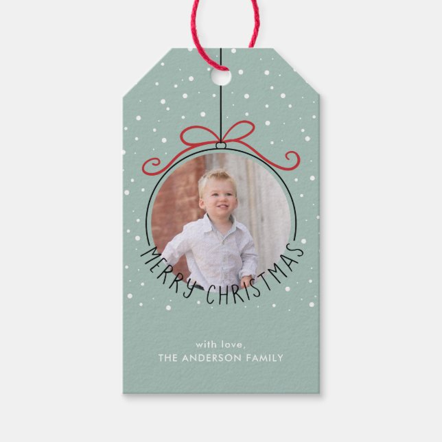 Schneeflocken auf Pastel Green | Weihnachten im Fo Geschenkanhänger (Vorderseite)