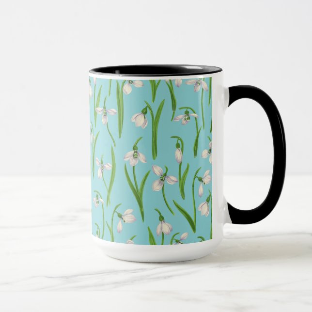 Schneeflocken auf Poolblau Tasse (Rechts)