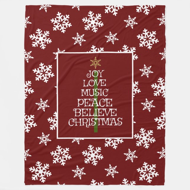 Schneeflocken auf Rot, VIbes of Christmas in einem Fleecedecke (Vorderseite)