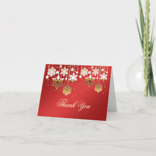 Schneeflocken auf roter Weihnachtshochzeit danken Dankeskarte