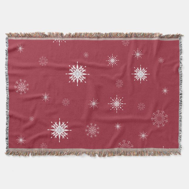 Schneeflocken auf roter Wurfs-Decke Decke (Vorderseite)