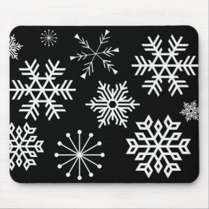 Schneeflocken auf schwarzer Mauspad-Kunst Urlaub Mousepad