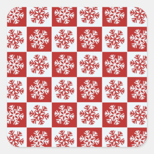 Schneeflocken-Aufkleber aus Rot-Weiß Quadratischer Aufkleber