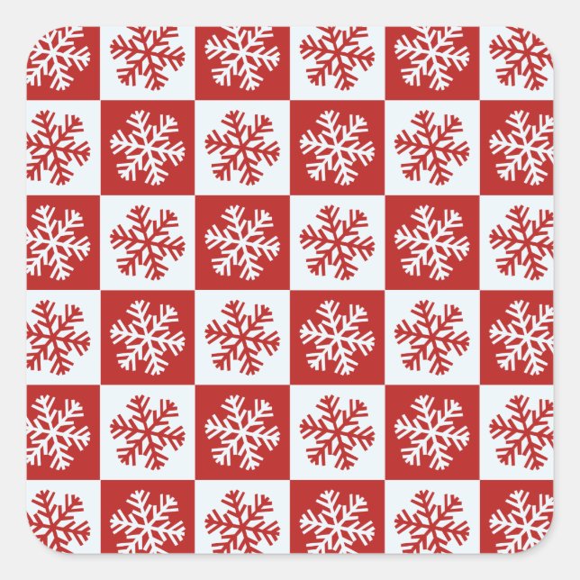 Schneeflocken-Aufkleber aus Rot-Weiß Quadratischer Aufkleber (Vorderseite)