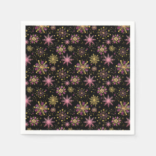 Schneeflocken aus Gold und Schwarz Serviette