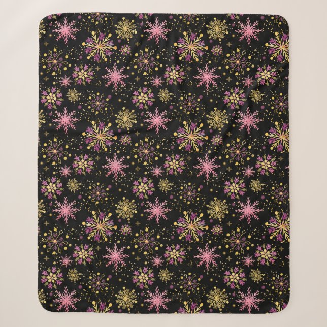 Schneeflocken aus Gold und Schwarz Sherpadecke (Vorderseite)