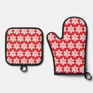 Schneeflocken aus rotem Nordpol funkelnder Schne Ofenhandschuh & Topflappen-Set