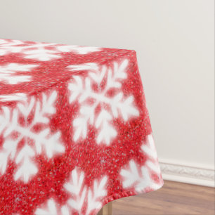 Schneeflocken aus rotem Nordpol   funkelnder Schne Tischdecke