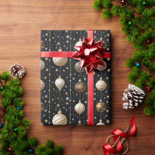 Schneeflocken aus weißem Gold und schwarzem Zierwe Geschenkpapier