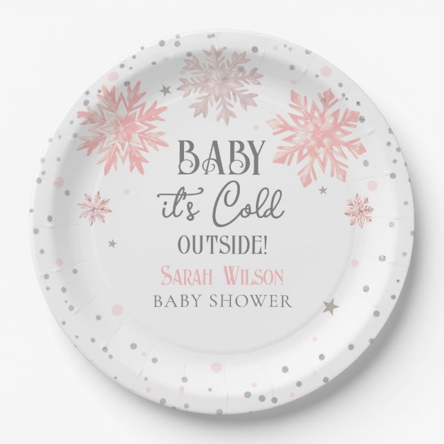 Schneeflocken Baby es ist kalt draußen Babydusche  Pappteller (Vorderseite)