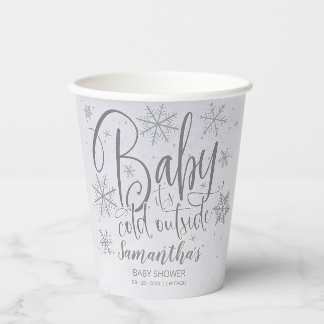 Schneeflocken Baby Es ist kalt draußen graue Babyd Pappbecher (Vorderseite)