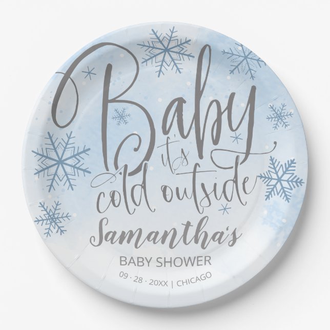 Schneeflocken Baby Es ist kalt Outside Boy Baby Du Pappteller (Vorderseite)