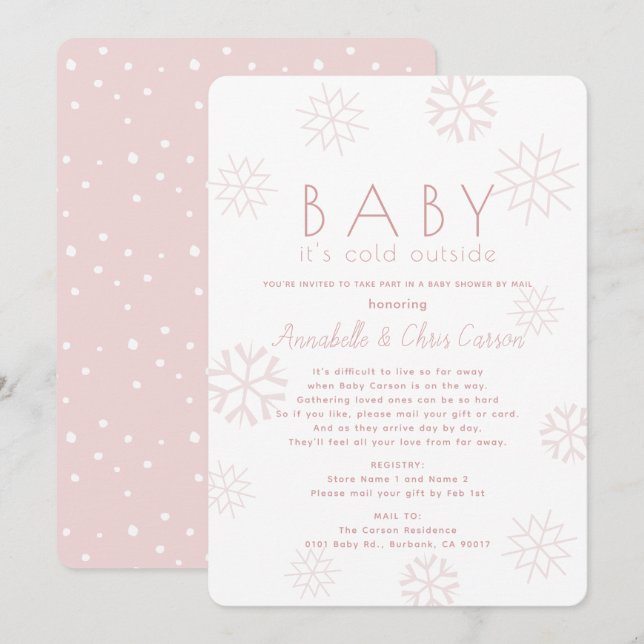 Schneeflocken Baby mit kalt rosa Kinderdusche per  Einladung (Vorne/Hinten)