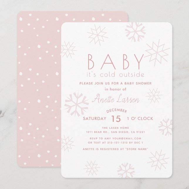 Schneeflocken Baby seine kalte Außendusche Pink Ba Einladung (Vorne/Hinten)
