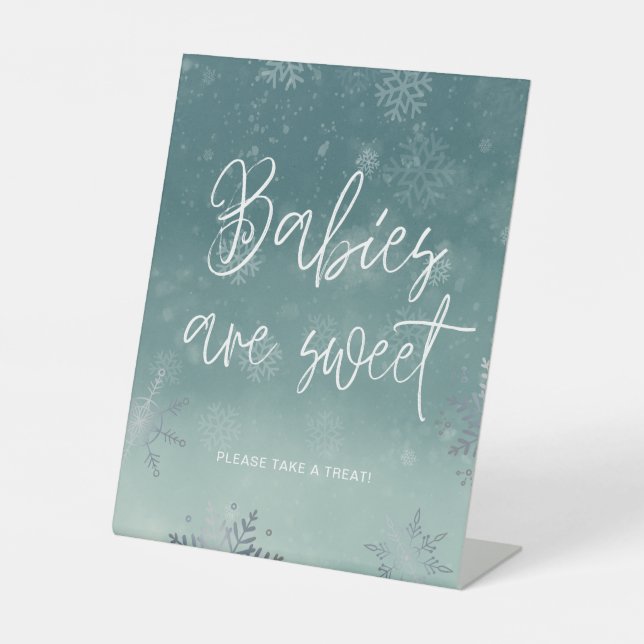Schneeflocken Babydusche Babys Sweet Sockelschild (Vorderseite)