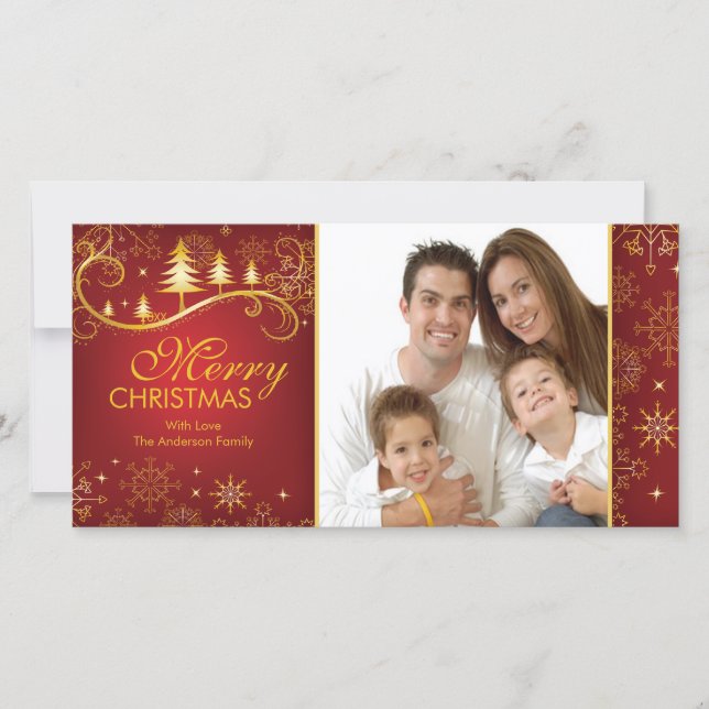 Schneeflocken & Bäume Frohe Weihnachten Familienfe (Vorderseite)