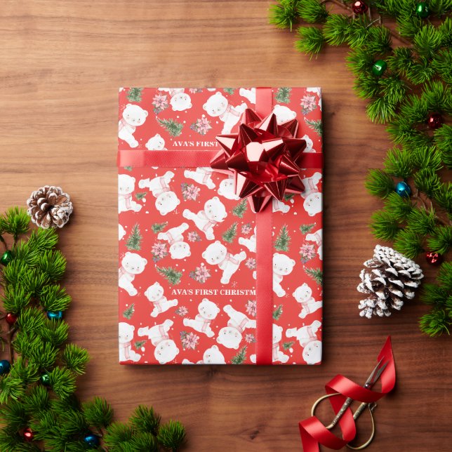 Schneeflocken Bear Blueberries Poinsettia Evergree Geschenkpapier (Feiertagsgeschenk)