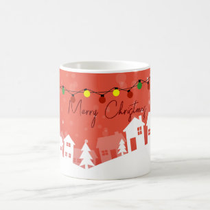 Schneeflocken bedeckten die Weihnachtshäuser Kaffeetasse