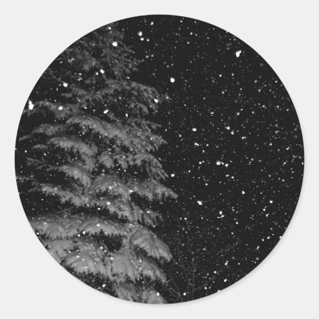 Schneeflocken bei Nacht einzigartiges Foto Runder Aufkleber (Vorderseite)