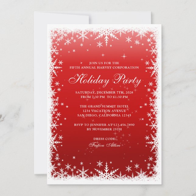 Schneeflocken bei Red Corporate Holiday Party Einladung (Vorderseite)