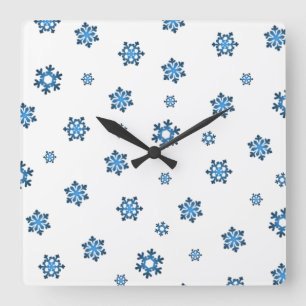 Schneeflocken (blau und schwarz) quadratische wanduhr