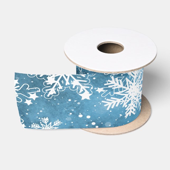 Schneeflocken, blau, Weihnachten Satinband (Spule)