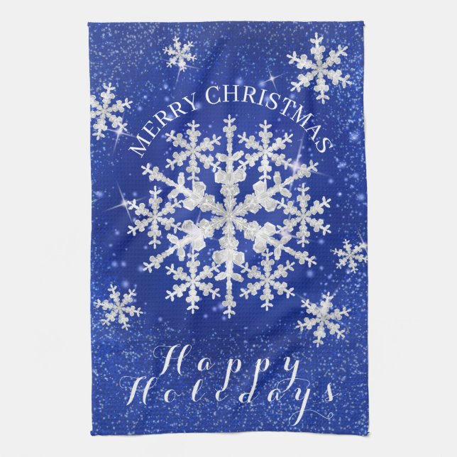 Schneeflocken Blau Weiß Geschirrtuch (Vertikal)