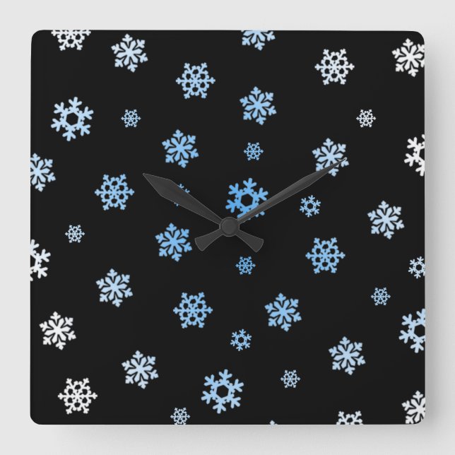 Schneeflocken (blau & weiß) quadratische wanduhr (Vorderseite)