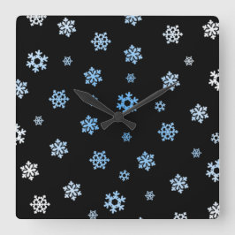 Schneeflocken (blau & weiß) quadratische wanduhr