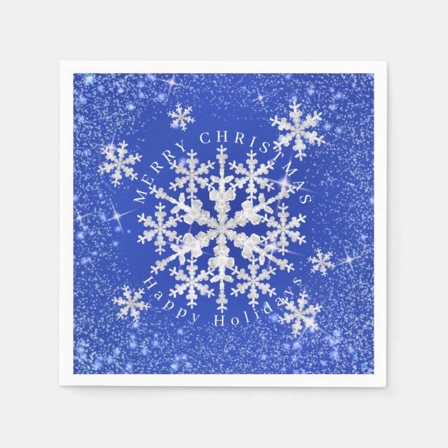 Schneeflocken Blau Weiß Serviette (Vorderseite)