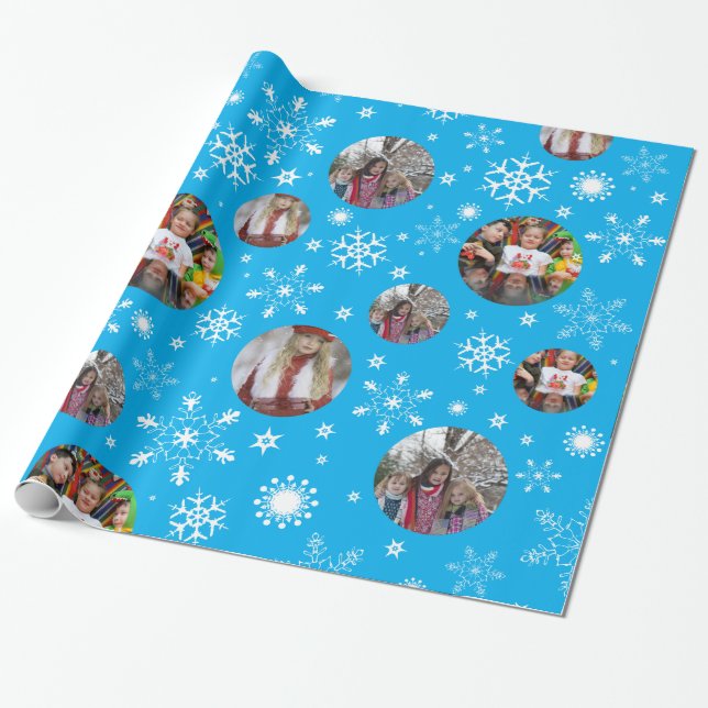 Schneeflocken blauer Foto Weihnachtsgeschmack Foto Geschenkpapier (Ungerollt)