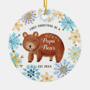 Schneeflocken Blauer Weihnachten als Papa-Bären-O Keramik Ornament