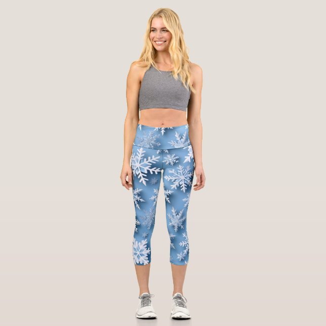 Schneeflocken Blauer Winter Capri Leggings (Vorderseite)