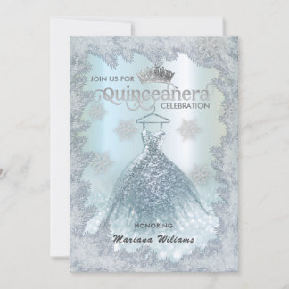 Schneeflocken blaues Kleid ombre tiara Quinceañera Einladung