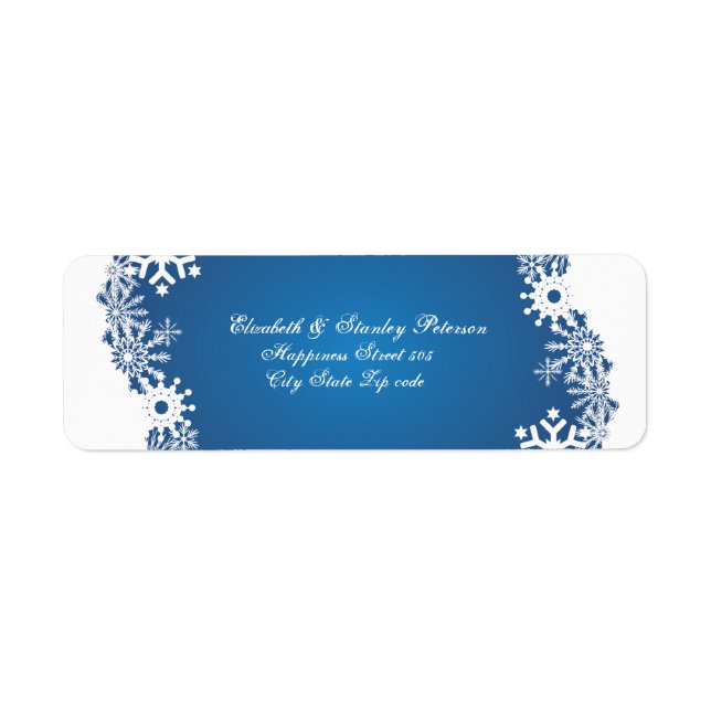 Schneeflocken-blaues Winterhochzeitlabel (Vorne)
