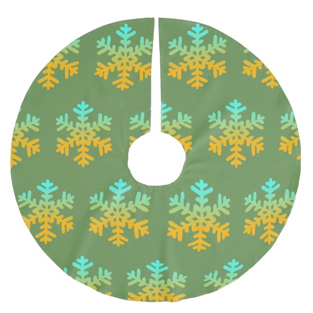 Schneeflocken Blaugelber Baumrock Polyester Weihnachtsbaumdecke (Vorderseite)
