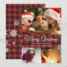 Schneeflocken & Buffalo Kariert 3 Foto Weihnachtsk Einladung