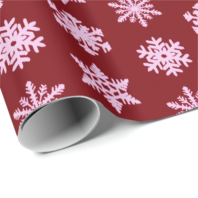 Schneeflocken - Burgunder Wein und Rosa Geschenkpapier (Rolleneckpunkt)