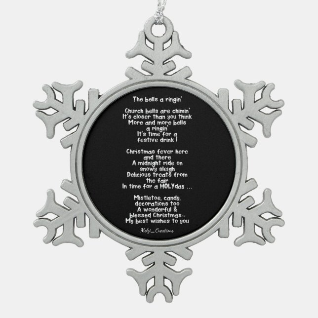 Schneeflocken-Dekoration /Gedicht Schneeflocken Zinn-Ornament (Vorderseite)