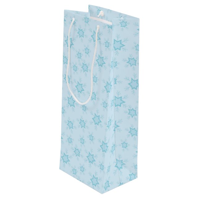 Schneeflocken, Eisblau, Eisschneeflocken, Schnee Geschenktüte Für Weinflaschen (Rückseite Schrägansicht)