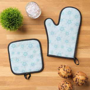 Schneeflocken, Eisblau, Eisschneeflocken, Schnee Ofenhandschuh & Topflappen-Set