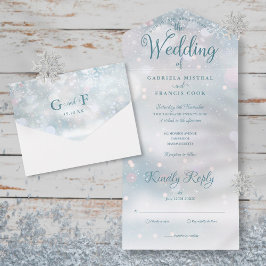 Schneeflocken Elegante Script Winter Wedding All In One Einladung